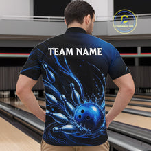 Load image into Gallery viewer, Blue Watering Bowling Ball &amp; Pins Jerseys For Men Custom Splatter Bowling Shirt Team Attire NYN3181