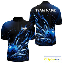 Load image into Gallery viewer, Blue Watering Bowling Ball &amp; Pins Jerseys For Men Custom Splatter Bowling Shirt Team Attire NYN3181