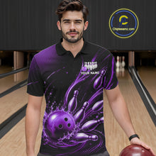 Load image into Gallery viewer, Purple Watering Bowling Ball &amp; Pins Jerseys For Men Custom Splatter Bowling Shirt Team Attire NYN3182