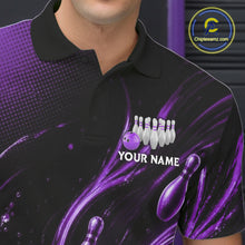 Load image into Gallery viewer, Purple Watering Bowling Ball &amp; Pins Jerseys For Men Custom Splatter Bowling Shirt Team Attire NYN3182