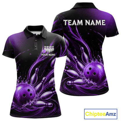 Purple Watering Bowling Ball & Pins Jerseys For Women Custom Splatter Bowling Shirt Team Attire NYN3182