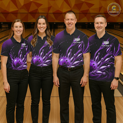 Purple Watering Bowling Ball & Pins Jerseys For Men Custom Splatter Bowling Shirt Team Attire NYN3182
