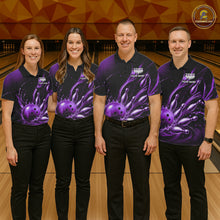 Load image into Gallery viewer, Purple Watering Bowling Ball &amp; Pins Jerseys For Men Custom Splatter Bowling Shirt Team Attire NYN3182