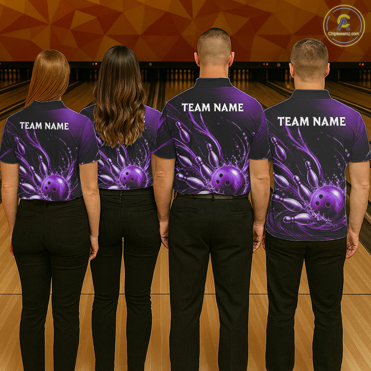 Purple Watering Bowling Ball & Pins Jerseys For Men Custom Splatter Bowling Shirt Team Attire NYN3182
