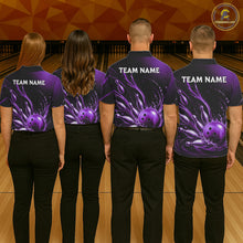 Load image into Gallery viewer, Purple Watering Bowling Ball &amp; Pins Jerseys For Men Custom Splatter Bowling Shirt Team Attire NYN3182