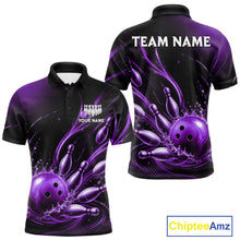 Load image into Gallery viewer, Purple Watering Bowling Ball &amp; Pins Jerseys For Men Custom Splatter Bowling Shirt Team Attire NYN3182