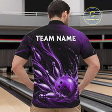 Load image into Gallery viewer, Purple Watering Bowling Ball &amp; Pins Jerseys For Men Custom Splatter Bowling Shirt Team Attire NYN3182