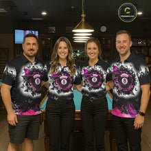 Load image into Gallery viewer, Black, White &amp; Pink Billiard 8 Ball Pool Shirt For Men Custom Butterfly Grunge Team Billiard Jersey NYN3438