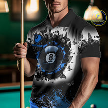 Load image into Gallery viewer, Black, White &amp; Blue Billiard 8 Ball Pool Shirt For Men Custom Butterfly Grunge Team Billiard Jersey NYN3440