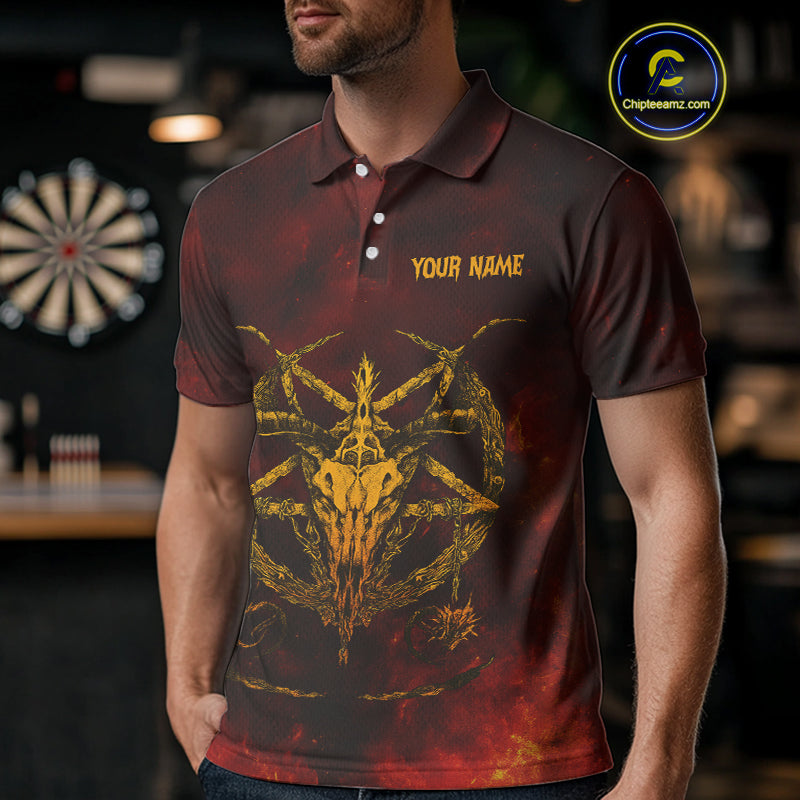 Flaming Dartboard & Wolf Custom Darts Polo  Shirt For Men - Darts Team Jersey NYN0720