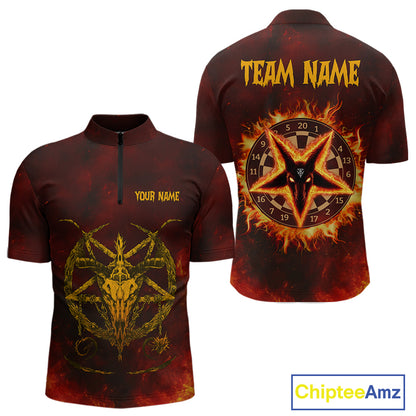 Flaming Dartboard & Wolf Custom Darts Quarter-Zip Shirt For Men - Darts Team Jersey NYN0720