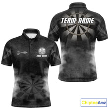 Load image into Gallery viewer, Black Smokes Men's Darts Polo Shirt Mockup, Personalized Dart Tournament Jersey, Professional Dart League Team Uniform