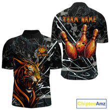 Load image into Gallery viewer, Funny Tiger Bowling Polo &amp; 1/4-Zip Shirt For Men Custom Orange Team Bowling Tournament Jersey NYN3724
