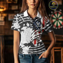 Load image into Gallery viewer, Custom Black White USA Flag Dartboard Dart Women Polo Shirt Patriotic Dart Jerseys NYN1612