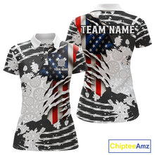 Load image into Gallery viewer, Custom Black White USA Flag Dartboard Dart Women Polo Shirt Patriotic Dart Jerseys NYN1612