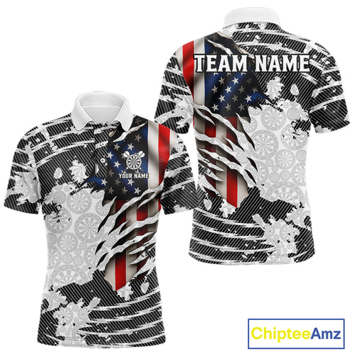 Custom Black White USA Flag Dartboard Dart Men Polo Shirt Patriotic Dart Jerseys NYN1612