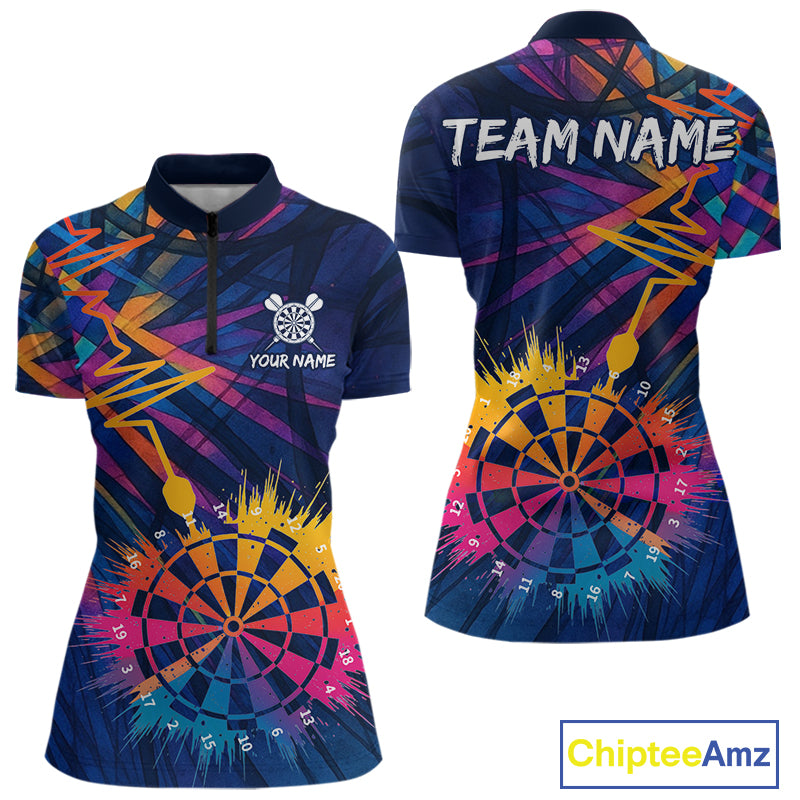 Custom Rainbow Dartboard Dart Women Quarter-Zip Shirt Colorful Vibrant Dart Jerseys NYN1614