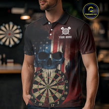Load image into Gallery viewer, Custom Grunge US Flag Skull Dartboard Men Darts Polo Shirt Outfits Patriotic Dart Jerseys NYN1894
