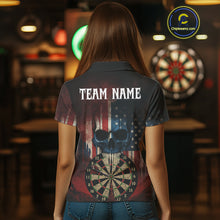 Load image into Gallery viewer, Custom Grunge US Flag Skull Dartboard Women Darts Polo Shirt Outfits Patriotic Dart Jerseys NYN1894
