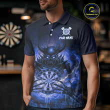 Load image into Gallery viewer, Custom Blue Flames Skeleton Grunge Dartboard Men Darts Polo Shirt Horror Dart Jerseys NYN1897