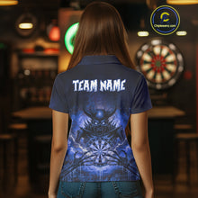 Load image into Gallery viewer, Custom Blue Flames Skeleton Grunge Dartboard Women Darts Polo Shirt Horror Dart Jerseys NYN1897