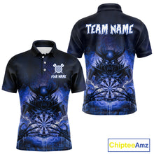 Load image into Gallery viewer, Custom Blue Flames Skeleton Grunge Dartboard Men Darts Polo Shirt Horror Dart Jerseys NYN1897