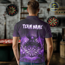 Load image into Gallery viewer, Custom Purple Flames Skeleton Grunge Dartboard Men Darts Polo Shirt Horror Dart Jerseys NYN1898