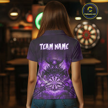 Load image into Gallery viewer, Custom Purple Flames Skeleton Grunge Dartboard Women Darts Polo Shirt Horror Dart Jerseys NYN1898