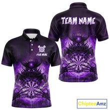 Load image into Gallery viewer, Custom Purple Flames Skeleton Grunge Dartboard Men Darts Polo Shirt Horror Dart Jerseys NYN1898