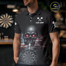 Load image into Gallery viewer, Custom Smoke US Flag Black Dripping Skull Men Darts Polo Shirt Patriotic Dart Jerseys NYN1899