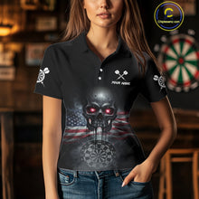 Load image into Gallery viewer, Custom Smoke US Flag Black Dripping Skull Women Darts Polo Shirt Patriotic Dart Jerseys NYN1899