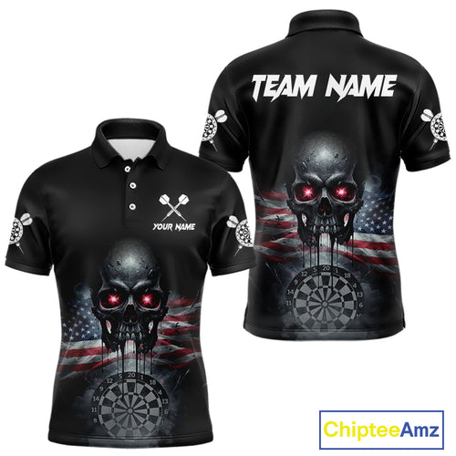 Custom Smoke US Flag Black Dripping Skull Men Darts Polo Shirt Patriotic Dart Jerseys NYN1899