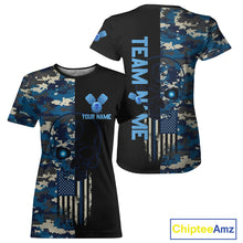 Load image into Gallery viewer, Custom Navy Digital Camo Skull Pickleball League Jerseys Women Skull Pickleball Paddle Shirt NYN2155