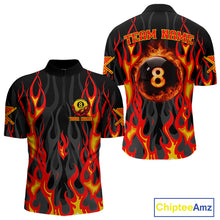 Load image into Gallery viewer, Fire Flame 8 Ball Pool Men Billiard Polo &amp; 1/4-Zip Attire Custom Red Billiard Shirt Designs NYN2412