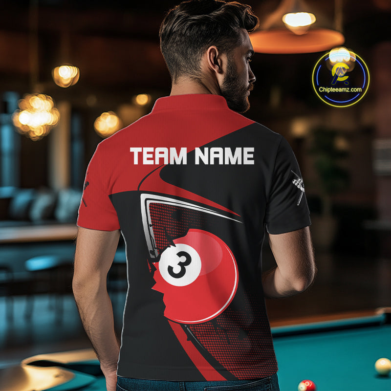 Red Crack Ball Pool Men Billiard Polo & 1/4-Zip Shirt Personalized Balls Billiard Gifts NYN2413