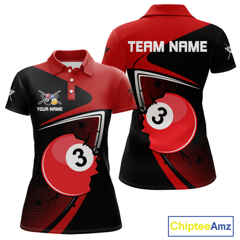 Red Crack Ball Pool Women Billiard Polo & 1/4-Zip Shirt Personalized Balls Billiard Gifts NYN2413