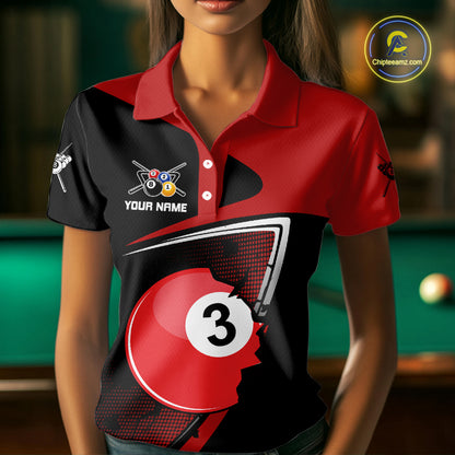 Red Crack Ball Pool Women Billiard Polo & 1/4-Zip Shirt Personalized Balls Billiard Gifts NYN2413