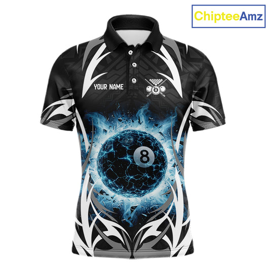 Lightning Blue 8 Ball Men Billiard Polo & 1/4-Zip Jersey Custom Tribal Pool Billiard Shirt NYN2415