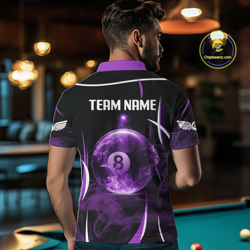 Purple Smokes Pool 8 Ball Men Billiard Polo & 1/4-Zip Shirt Personalized Balls Billiard Gifts NYN2416