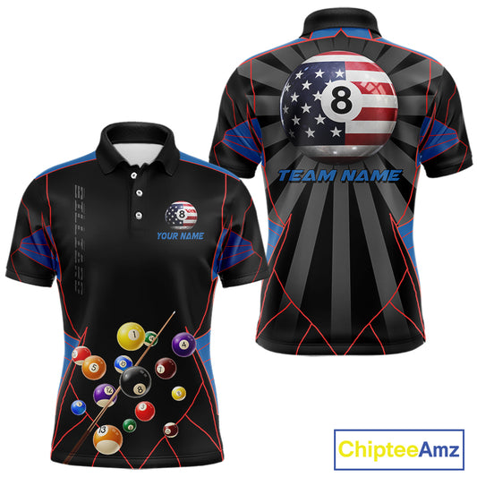 Custom US Flag 8 Ball Pool Team Shirt Personalized Men Billiard Polo & 1/4-Zip Attire Gifts NYN2417