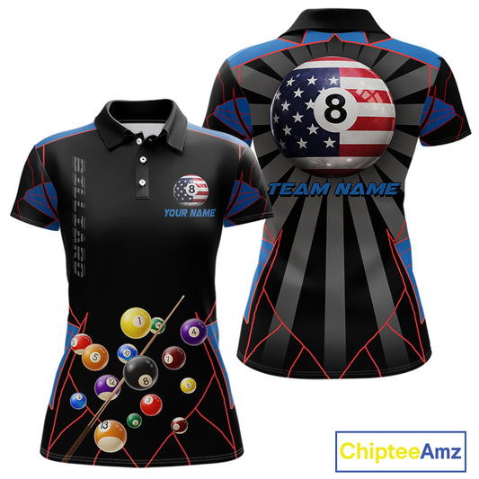 Custom US Flag 8 Ball Pool Team Shirt Personalized Women Billiard Polo & 1/4-Zip Attire Gifts NYN2417