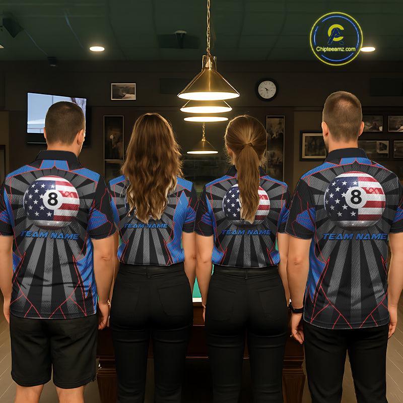 Custom US Flag 8 Ball Pool Team Shirt Personalized Women Billiard Polo & 1/4-Zip Attire Gifts NYN2417