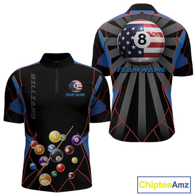 Custom US Flag 8 Ball Pool Team Shirt Personalized Men Billiard Polo & 1/4-Zip Attire Gifts NYN2417