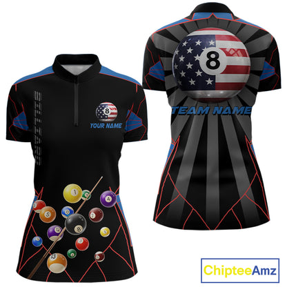 Custom US Flag 8 Ball Pool Team Shirt Personalized Women Billiard Polo & 1/4-Zip Attire Gifts NYN2417