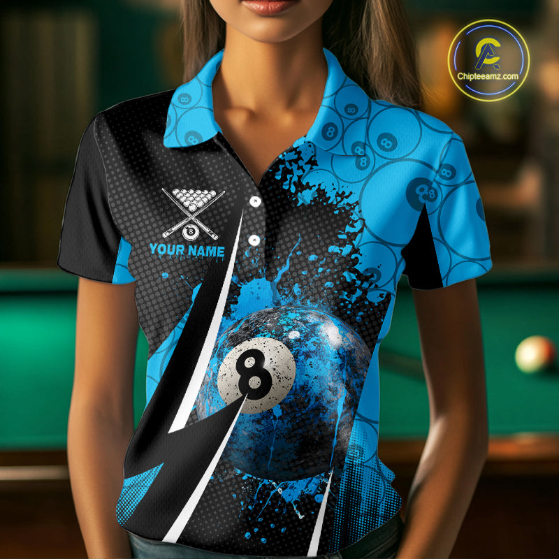 Blue Grunge 8 Ball Pool Team Shirt Personalized Women Billiard Polo & 1/4-Zip Attire Gifts NYN2419