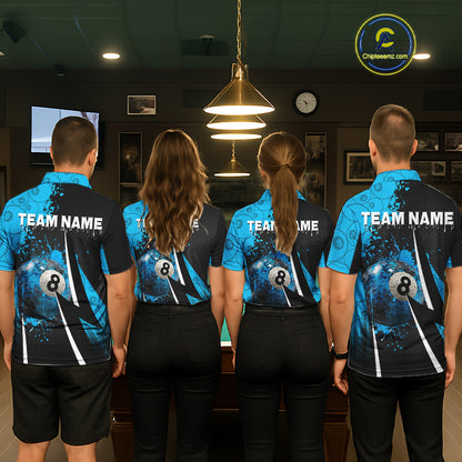Blue Grunge 8 Ball Pool Team Shirt Personalized Women Billiard Polo & 1/4-Zip Attire Gifts NYN2419