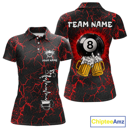 Funny Beer 8 Ball Pool Team Shirt Personalized Women Billiard Polo & 1/4-Zip Attire Gifts|Red NYN2420