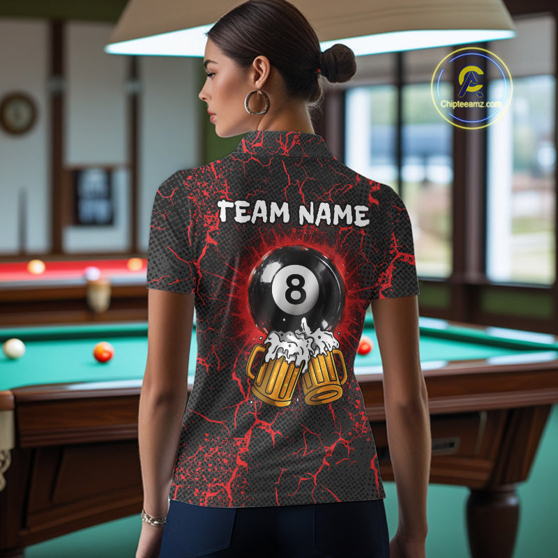 Funny Beer 8 Ball Pool Team Shirt Personalized Women Billiard Polo & 1/4-Zip Attire Gifts|Red NYN2420