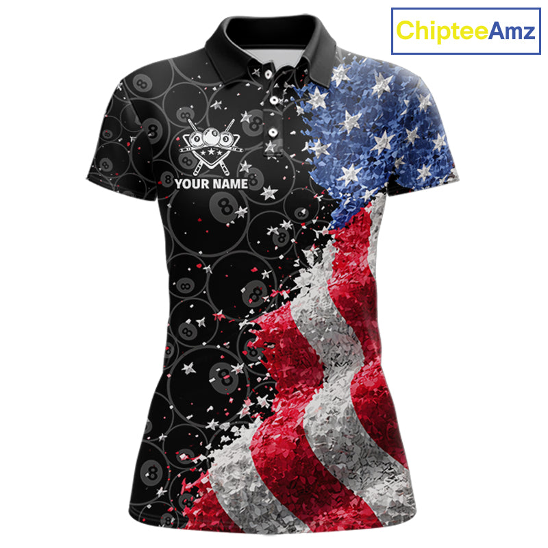 Debris US Flag 8 Ball Pool Polo & 1/4-Zip Shirt For Women Personalized Balls Billiard Gifts NYN2422