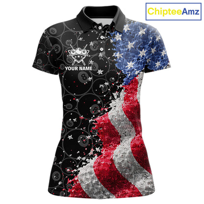 Debris US Flag 8 Ball Pool Polo & 1/4-Zip Shirt For Women Personalized Balls Billiard Gifts NYN2422